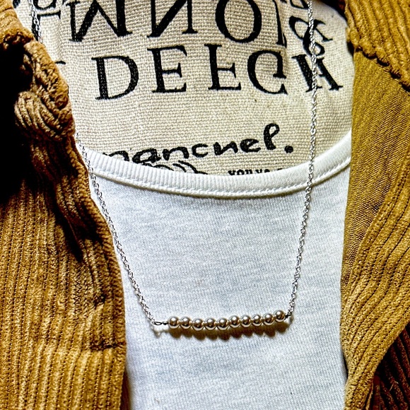 Pearls balanced bar 925 silver statement dainty pendant delicate necklace - Picture 1 of 4